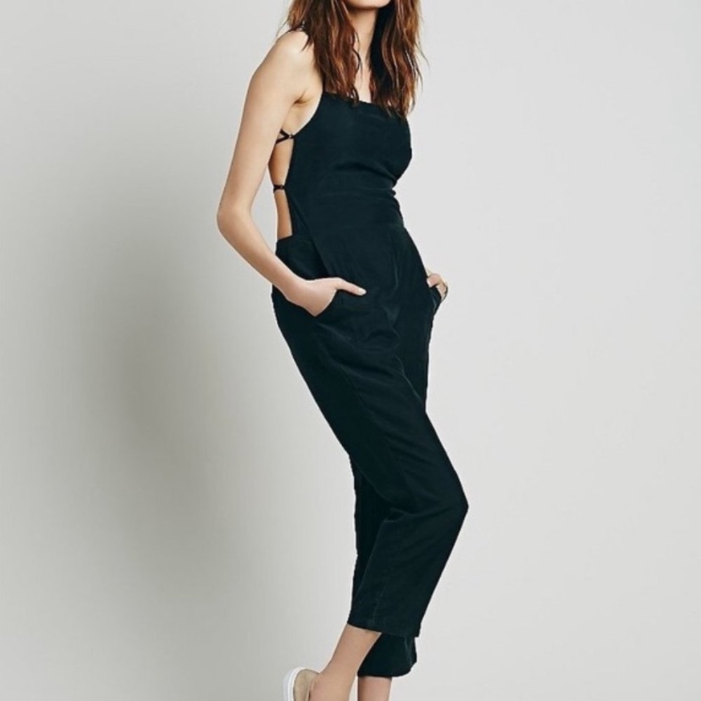 Free People Silk Lace Up Back Jumpsuit